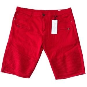 Chou Yatou red distressed shorts